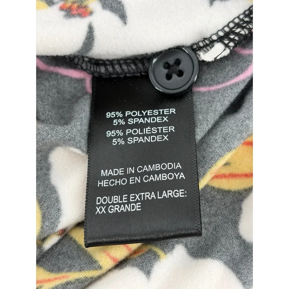 Room Service Pajama Set Shawl Collar Black Floral, Super Soft, Women's Size XXL